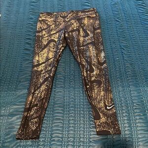 Nike Black and Gold Patterned Leggings